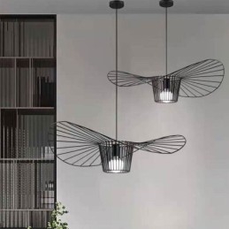 Lampada a sospensione in ferro, cappello di paglia, 1 luce