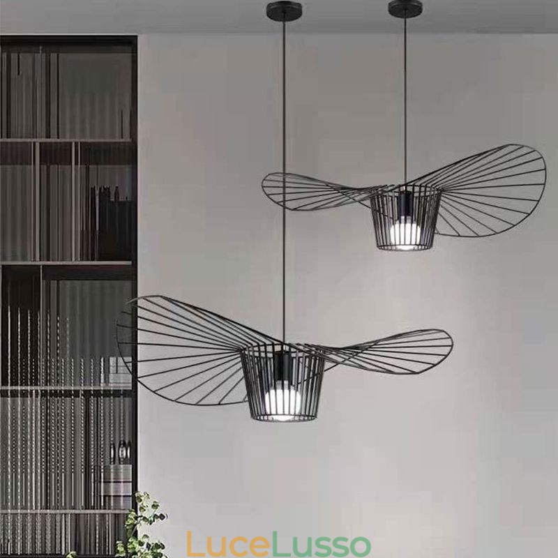 Lampada a sospensione in ferro, cappello di paglia, 1 luce