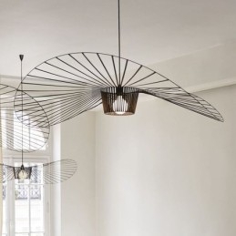 Lampada a sospensione in ferro, cappello di paglia, 1 luce