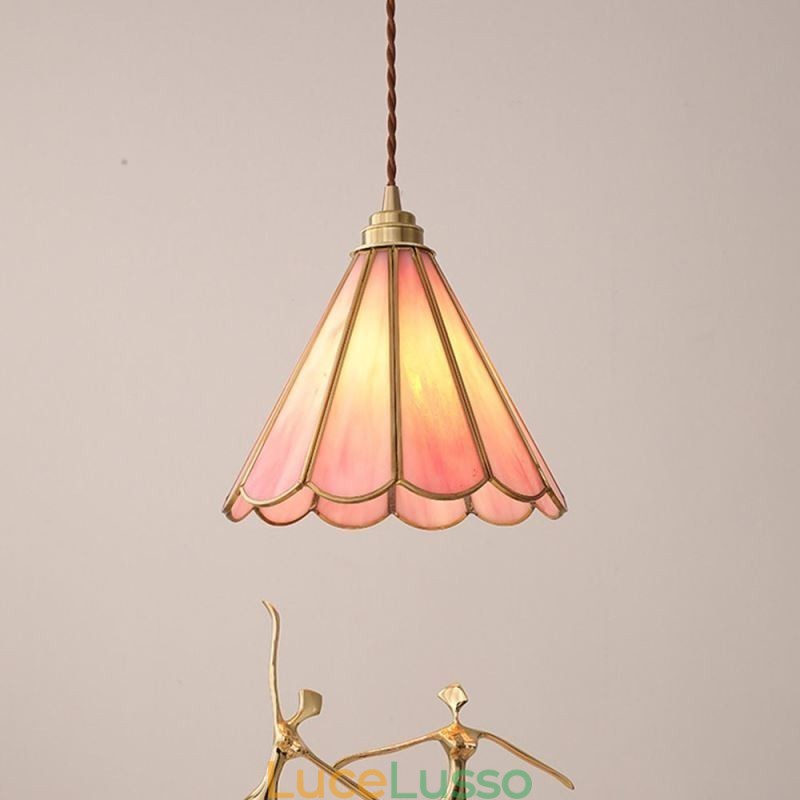 Lampada a sospensione in vetro in stile giapponese, lampada a petalo retrò