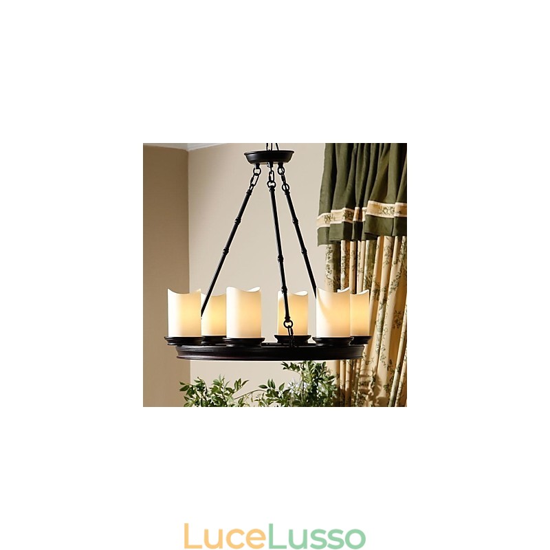 Lampadario Vintage 6 Luci Acciaio e Vetro