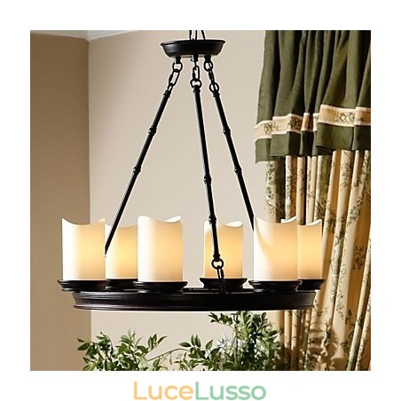 Lampadario Vintage 6 Luci Acciaio e Vetro Lampadario Vintage 6 Luci Acciaio e Vetro