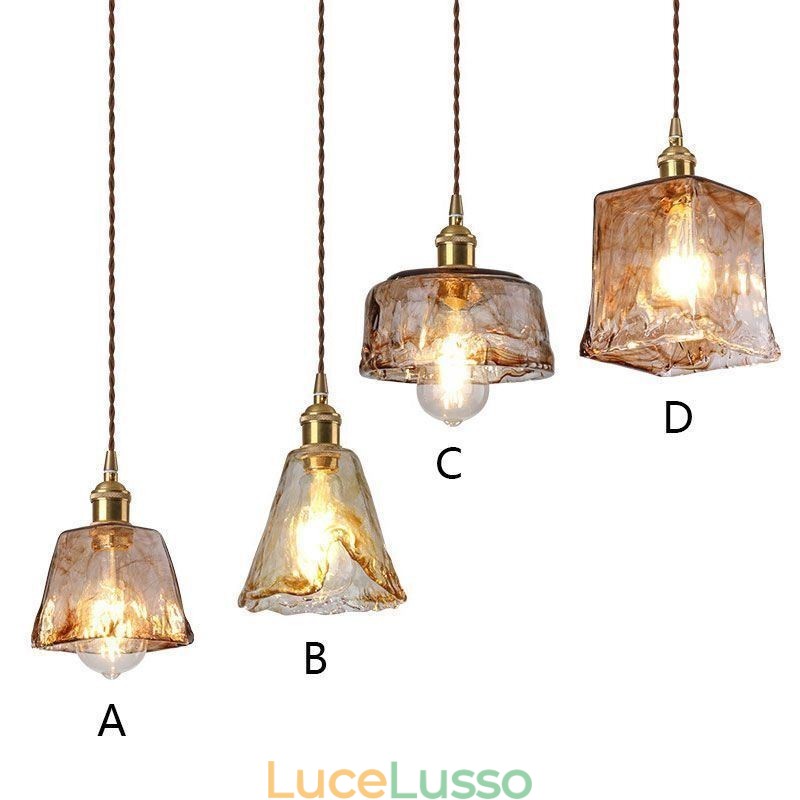 Lampada a sospensione in vetro mini unica in stile giapponese, colore ambra, illuminazione decorativa