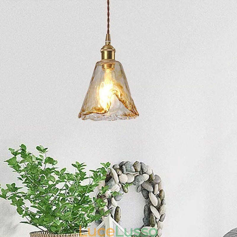 Lampada a sospensione in vetro mini unica in stile giapponese, colore ambra, illuminazione decorativa