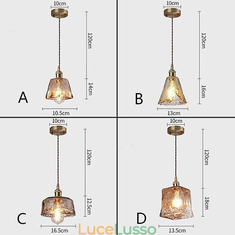 Lampada a sospensione in vetro mini unica in stile giapponese, colore ambra, illuminazione decorativa
