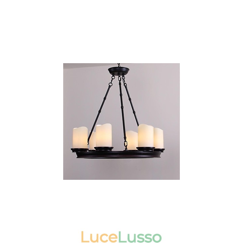 Lampadario Vintage 6 Luci Acciaio e Vetro