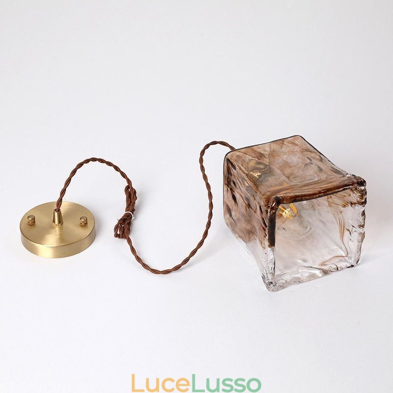 Lampada a sospensione in vetro mini unica in stile giapponese, colore ambra, illuminazione decorativa