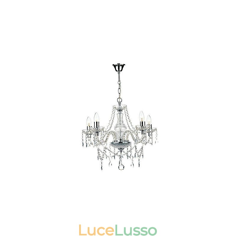 Lampadario tradizionale classico in metallo cromato di cristallo