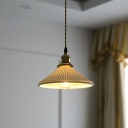 Lampada a sospensione in ceramica in stile giapponese, lampada a sospensione retrò plissettata