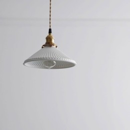 Lampada a sospensione in ceramica in stile giapponese, lampada a sospensione retrò plissettata
