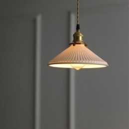 Lampada a sospensione in ceramica in stile giapponese, lampada a sospensione retrò plissettata