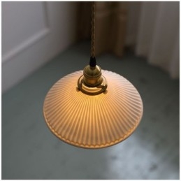 Lampada a sospensione in ceramica in stile giapponese, lampada a sospensione retrò plissettata