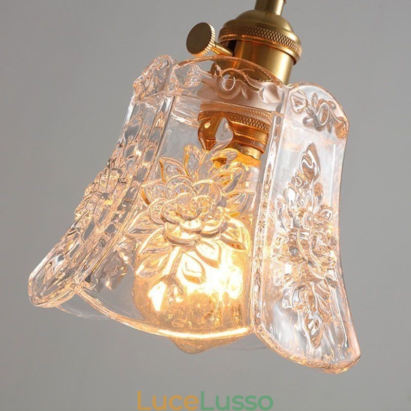 Lampada a sospensione a forma di fiore, lampadario decorativo minimalista in vetro