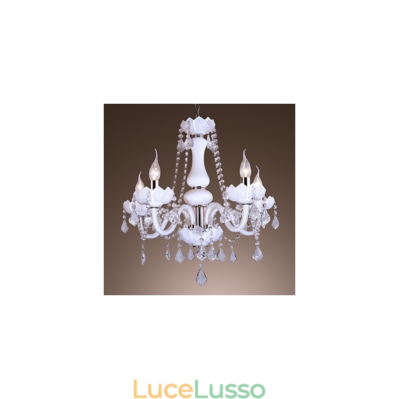 Elegante lampadario in cristallo con 5 luci in bianco