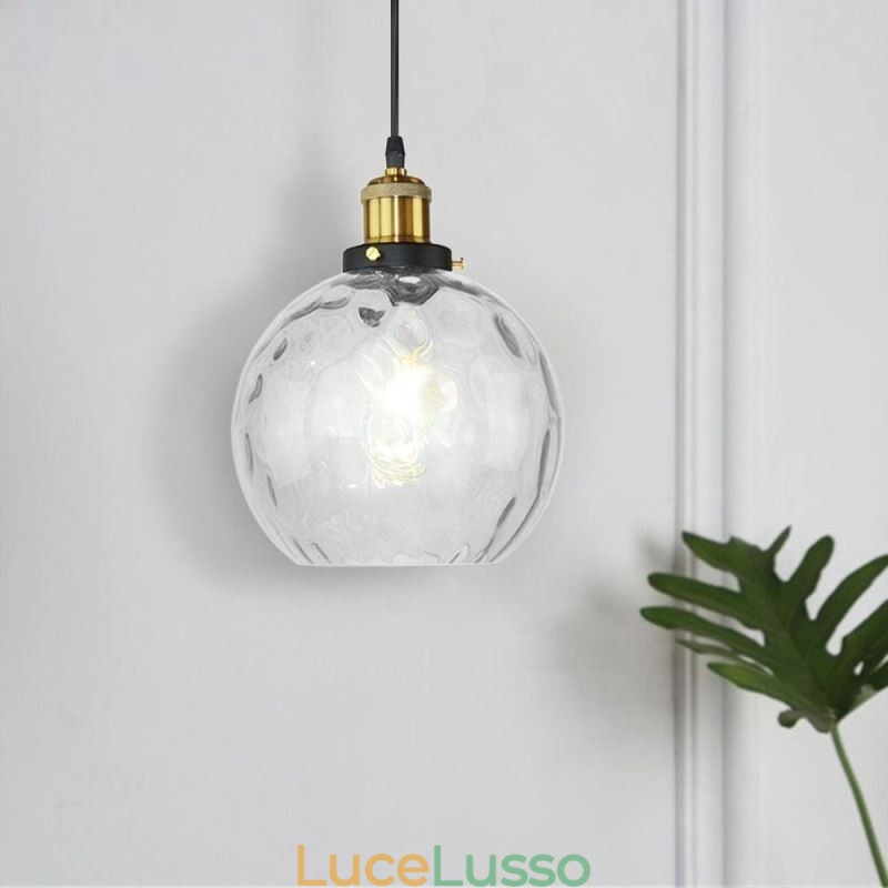 Lampada a sospensione in vetro contemporaneo Lampada a sospensione in vetro con motivo ad acqua rotonda