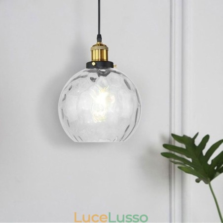 Lampada a sospensione in vetro contemporaneo Lampada a sospensione in vetro con motivo ad acqua rotonda Lampada a sospensione in vetro contemporaneo Lampada a sospensione in vetro con motivo ad acqua rotonda