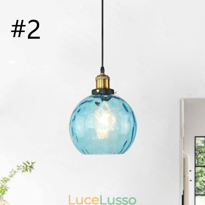 Lampada a sospensione in vetro contemporaneo Lampada a sospensione in vetro con motivo ad acqua rotonda