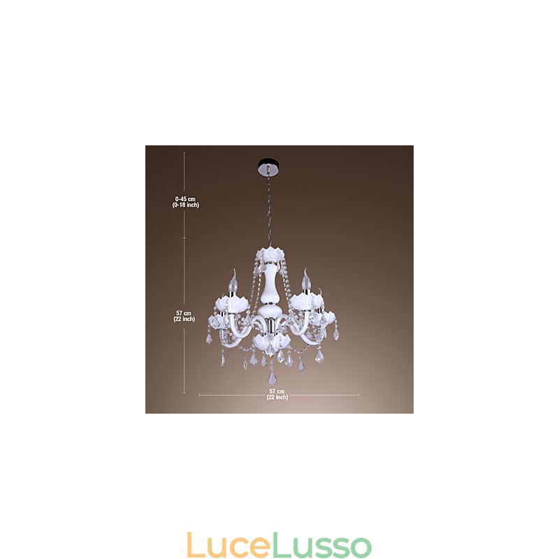Elegante lampadario in cristallo con 5 luci in bianco