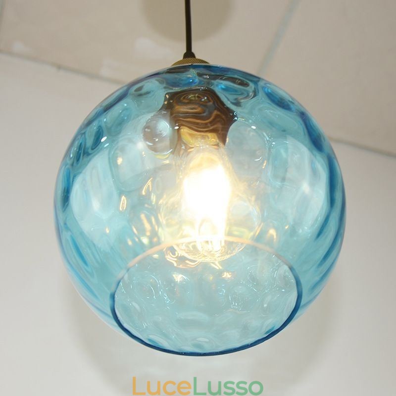 Lampada a sospensione in vetro contemporaneo Lampada a sospensione in vetro con motivo ad acqua rotonda