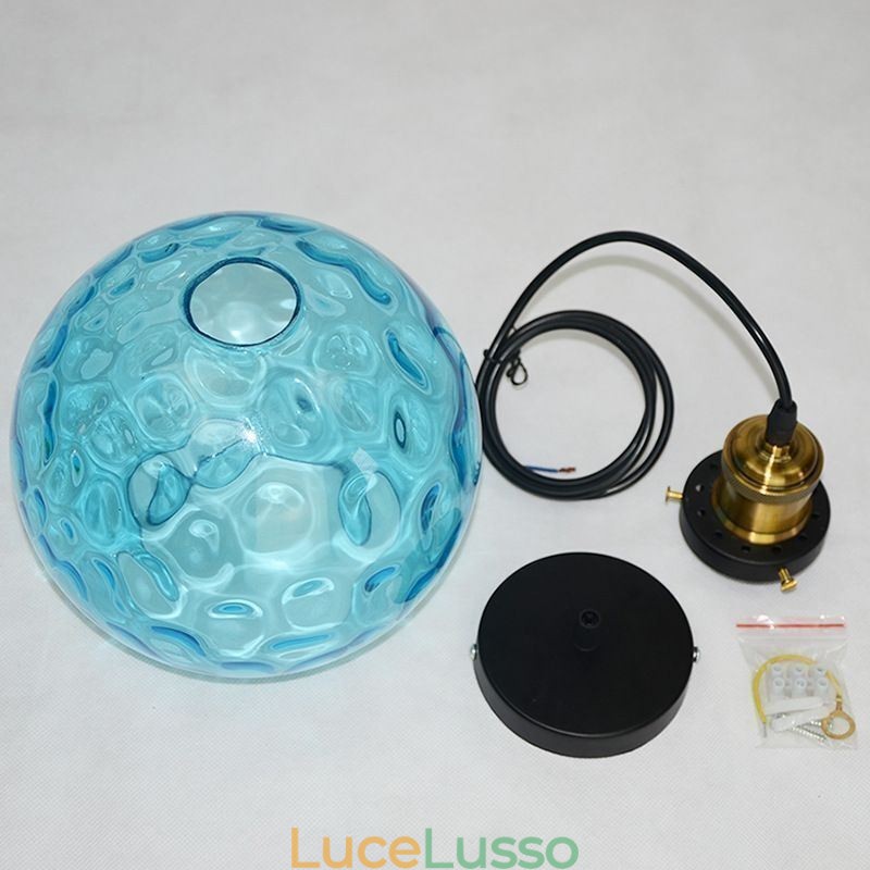 Lampada a sospensione in vetro contemporaneo Lampada a sospensione in vetro con motivo ad acqua rotonda