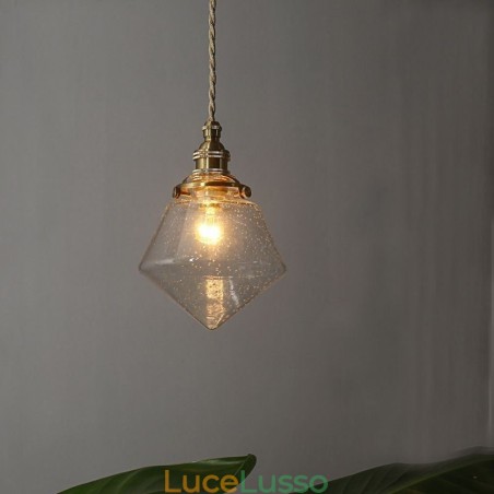 1 lampada a sospensione in vetro a forma di diamante con lampada a bolle in vetro 1 lampada a sospensione in vetro a forma di diamante con lampada a bolle in vetro