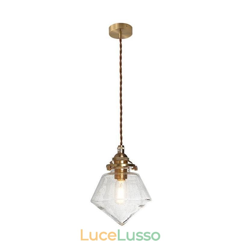 1 lampada a sospensione in vetro a forma di diamante con lampada a bolle in vetro