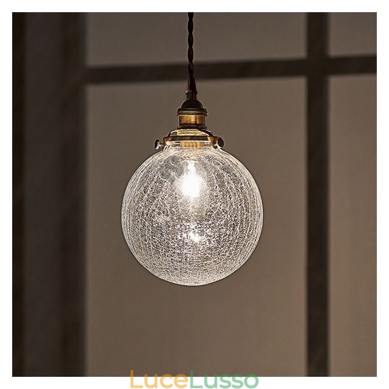 Lampada a sospensione in vetro, moderna, con effetto crackle, da soffitto