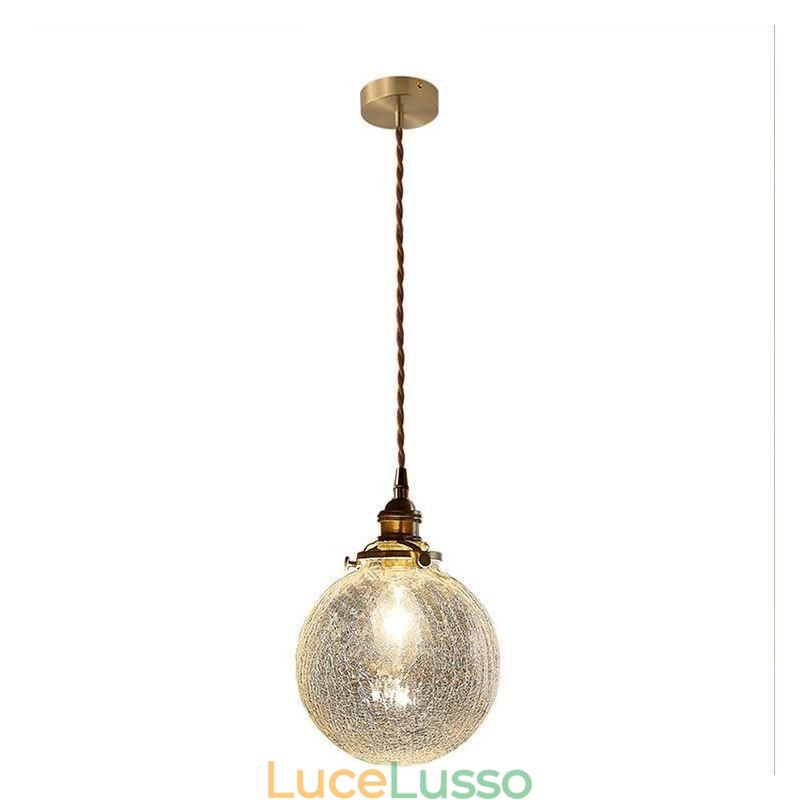Lampada a sospensione in vetro, moderna, con effetto crackle, da soffitto