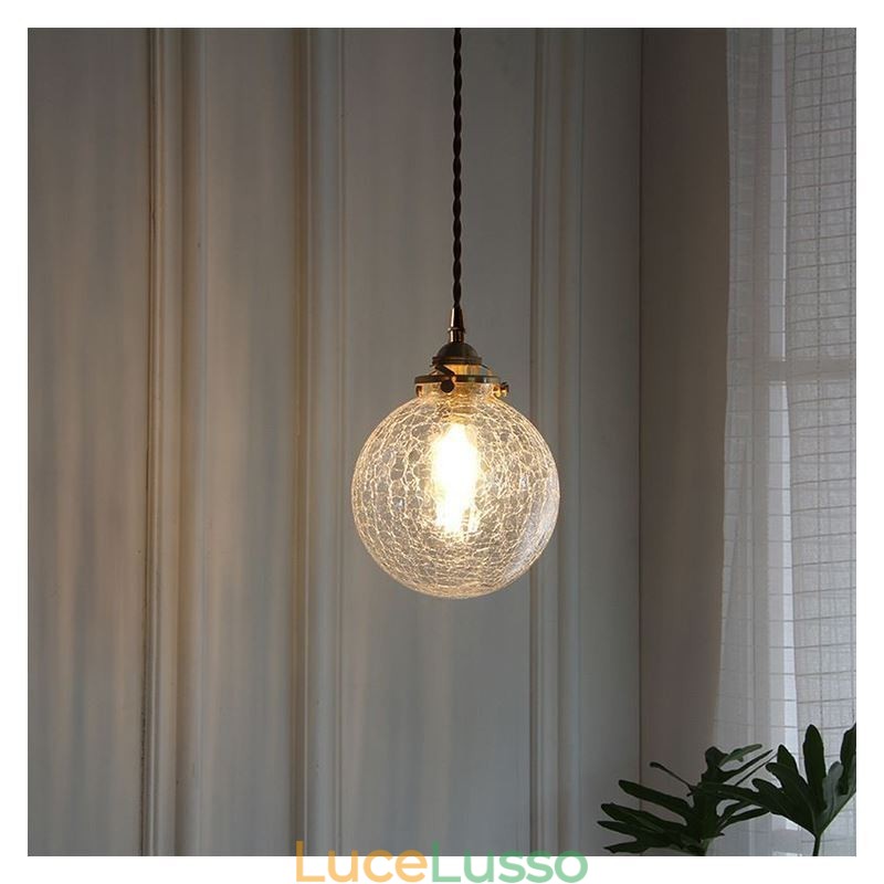 Lampada a sospensione in vetro, moderna, con effetto crackle, da soffitto