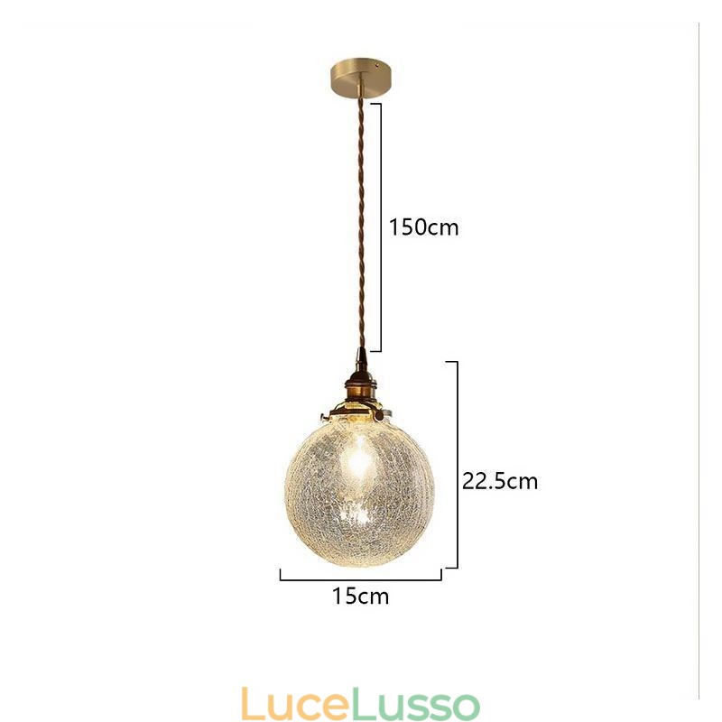 Lampada a sospensione in vetro, moderna, con effetto crackle, da soffitto