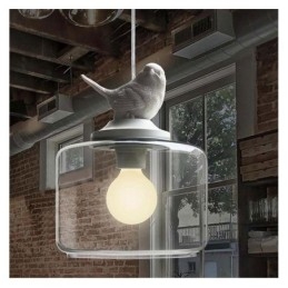 Lampada a sospensione in vetro in stile retrò, illuminazione decorativa a forma di uccellino