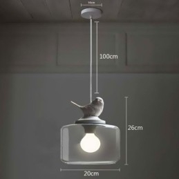 Lampada a sospensione in vetro in stile retrò, illuminazione decorativa a forma di uccellino