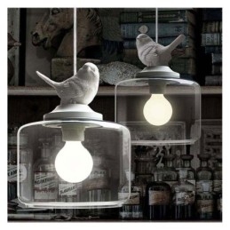 Lampada a sospensione in vetro in stile retrò, illuminazione decorativa a forma di uccellino