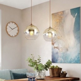 Lampada a sospensione creativa in ferro e vetro con globo, illuminazione decorativa
