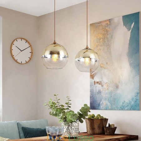 Lampada a sospensione creativa in ferro e vetro con globo, illuminazione decorativa Lampada a sospensione creativa in ferro e vetro con globo, illuminazione decorativa