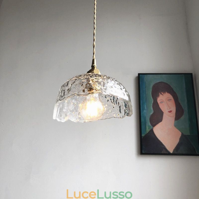Lampada a sospensione in vetro di ottone irregolare Lampada a soffitto in vetro martellato