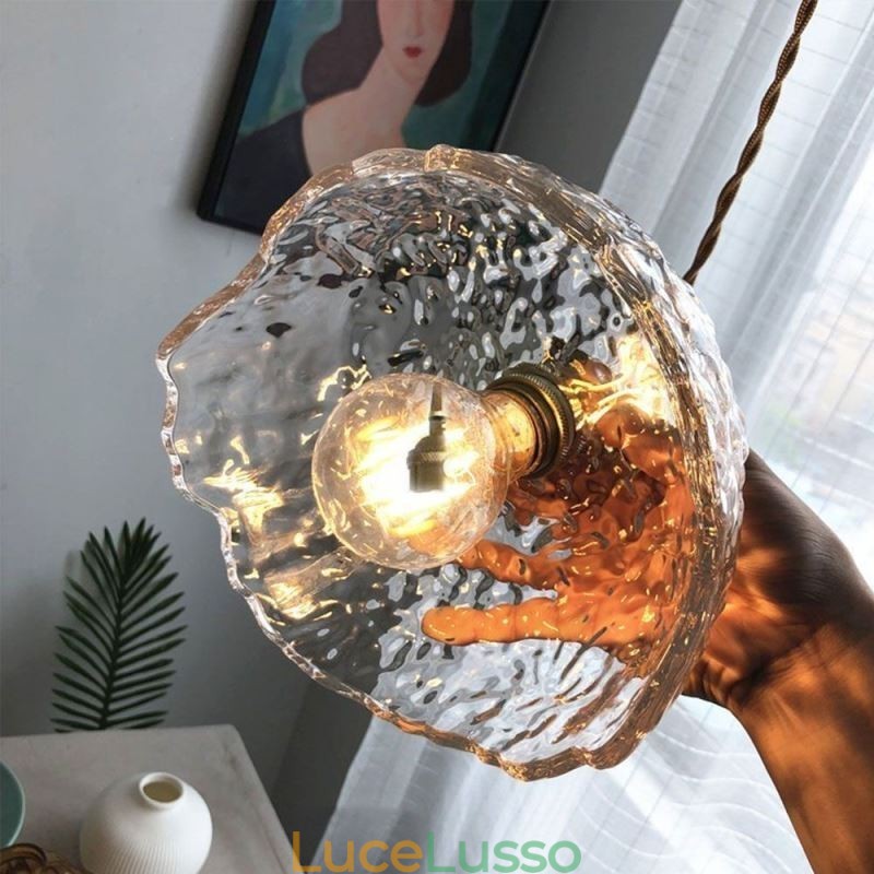 Lampada a sospensione in vetro di ottone irregolare Lampada a soffitto in vetro martellato