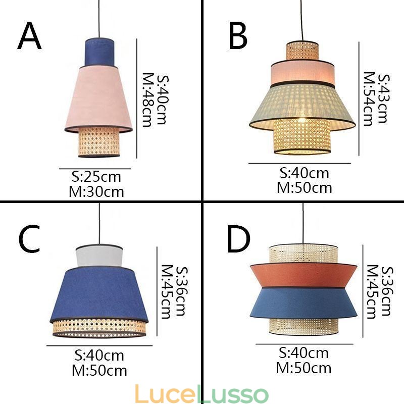 1 lampada a sospensione con paralume in tessuto di bambù