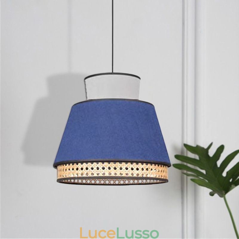 1 lampada a sospensione con paralume in tessuto di bambù