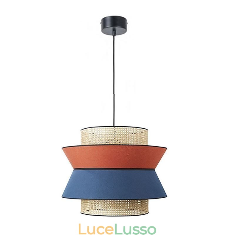 1 lampada a sospensione con paralume in tessuto di bambù