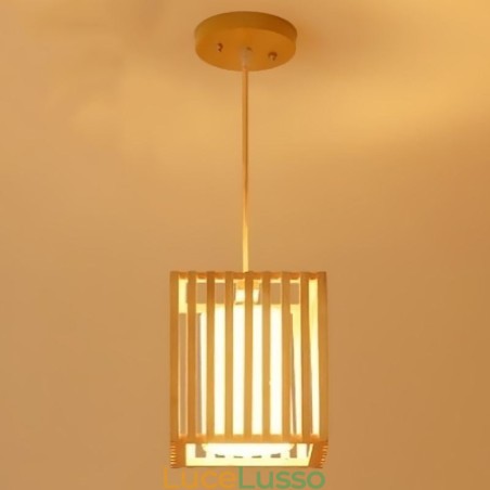 Lampada a sospensione minimalista in gabbia di legno Lampada a sospensione minimalista in gabbia di legno