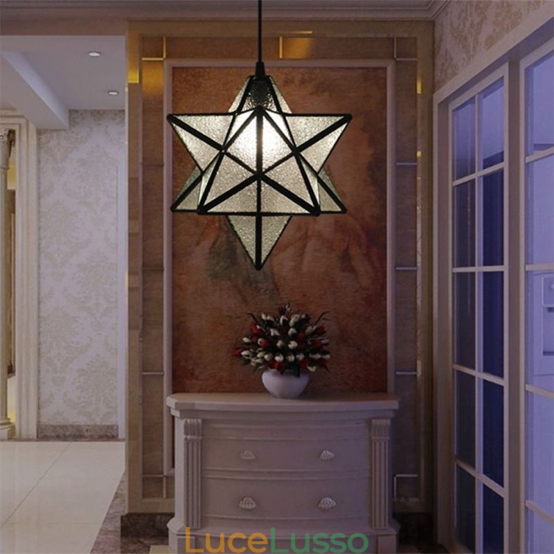 Lampada a sospensione in vetro colorato europeo Lampada a sospensione creativa a forma di stella