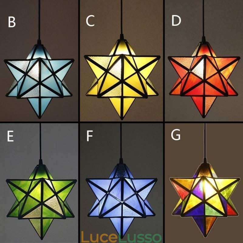 Lampada a sospensione in vetro colorato europeo Lampada a sospensione creativa a forma di stella