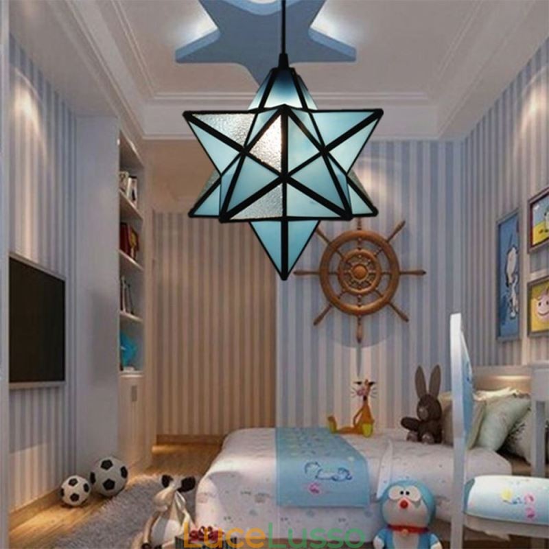 Lampada a sospensione in vetro colorato europeo Lampada a sospensione creativa a forma di stella