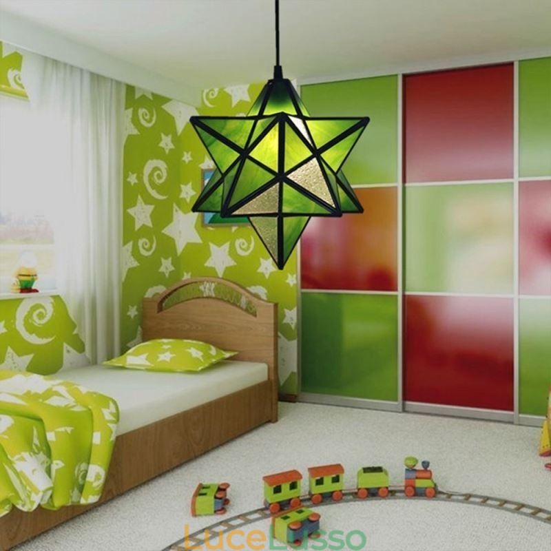 Lampada a sospensione in vetro colorato europeo Lampada a sospensione creativa a forma di stella