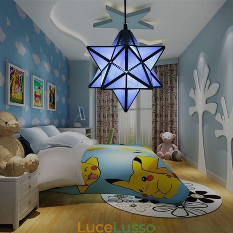 Lampada a sospensione in vetro colorato europeo Lampada a sospensione creativa a forma di stella