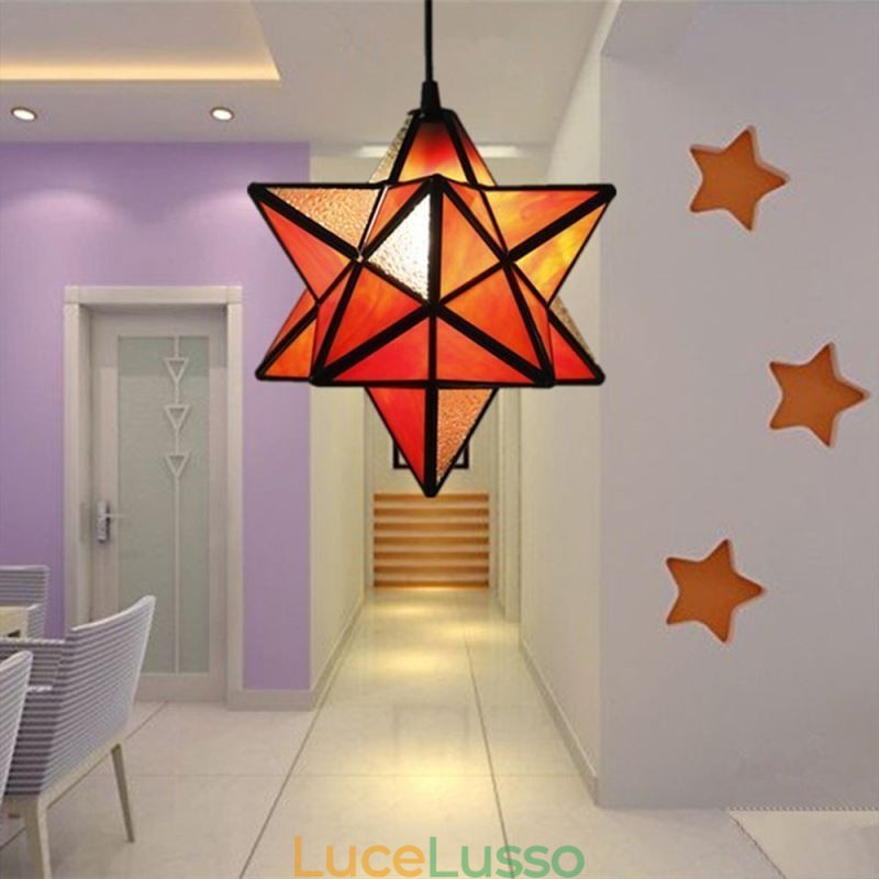 Lampada a sospensione in vetro colorato europeo Lampada a sospensione creativa a forma di stella