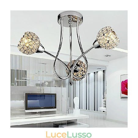 Moderno lampadario a 3 luci con design in cristallo Moderno lampadario a 3 luci con design in cristallo