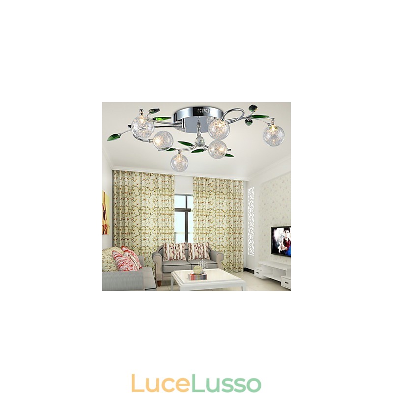 Lampadario 6 luci Country Alluminio Vetro Cromo