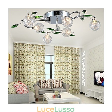 Lampadario 6 luci Country Alluminio Vetro Cromo Lampadario 6 luci Country Alluminio Vetro Cromo